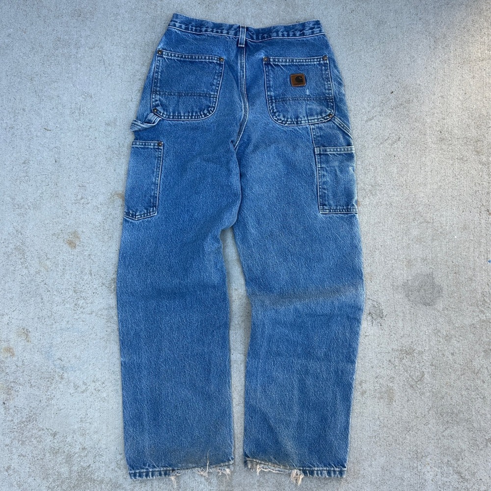 Carhartt Double Knee Logger Jeans 30x30 Blue B73 DST Vintage Workwear Pants - Picture 2 of 7